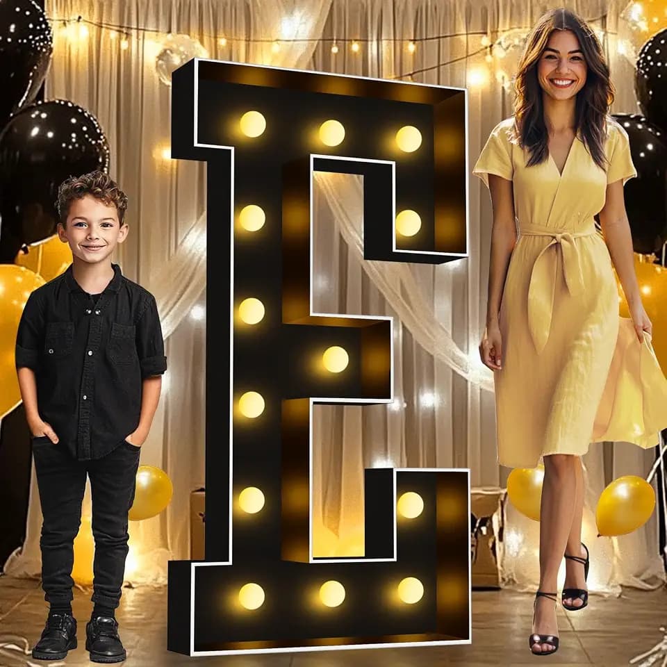 Pooqla 4FT Marquee Light Up Letters, Black Large Letter E Party Decorations