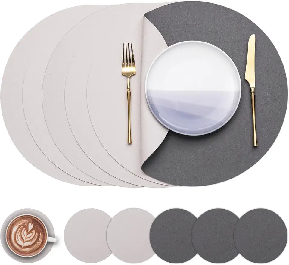 Myir JUN 15 Inches Round Placemats Set of 6 Faux Leather Place Mats