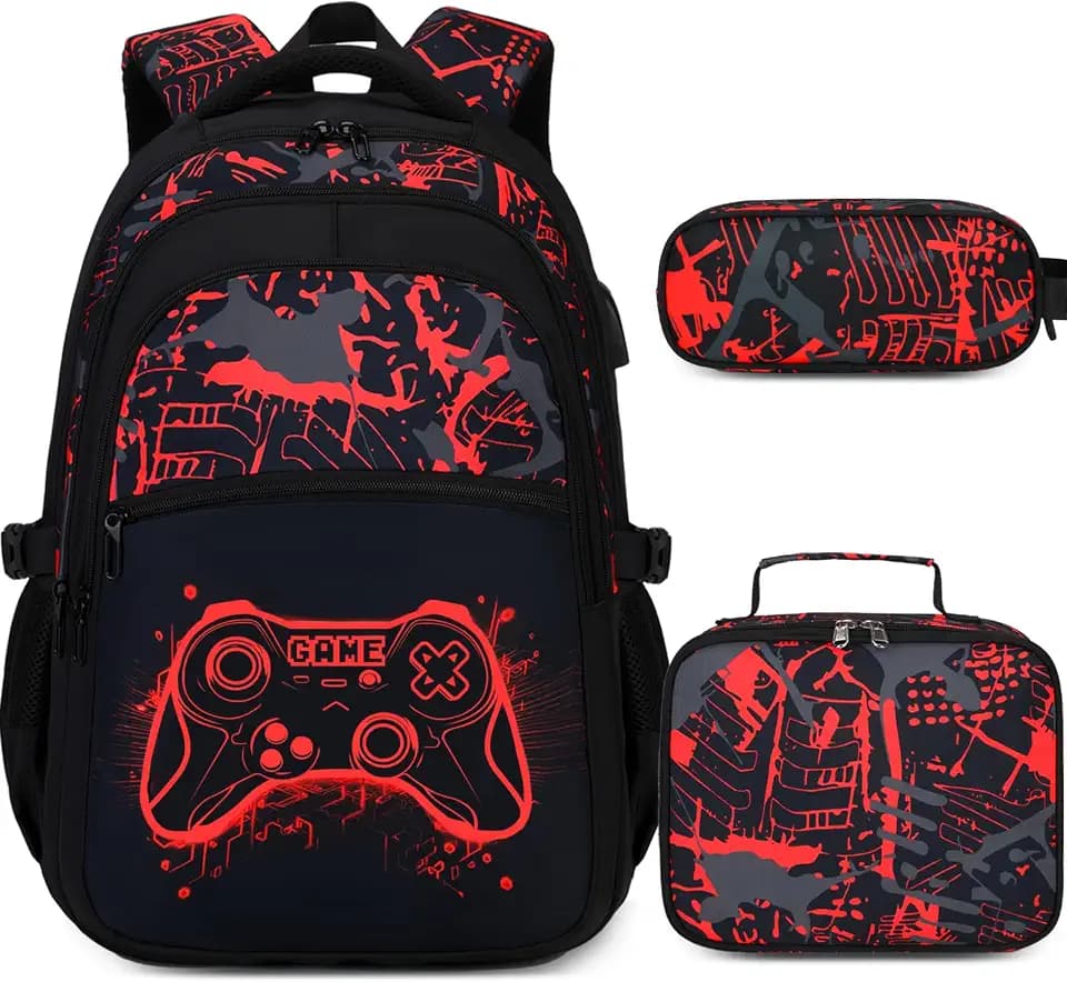 DIGOBAY Boys Backpack for School, Luminous Gamer Backpack with Lunch Box