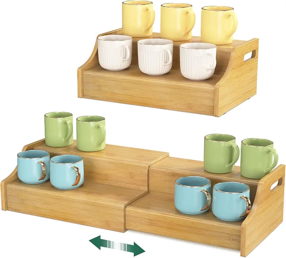 EsLuker.ly Coffee Mug Cup Holder Rack for Cabinets Countertop, Bamboo