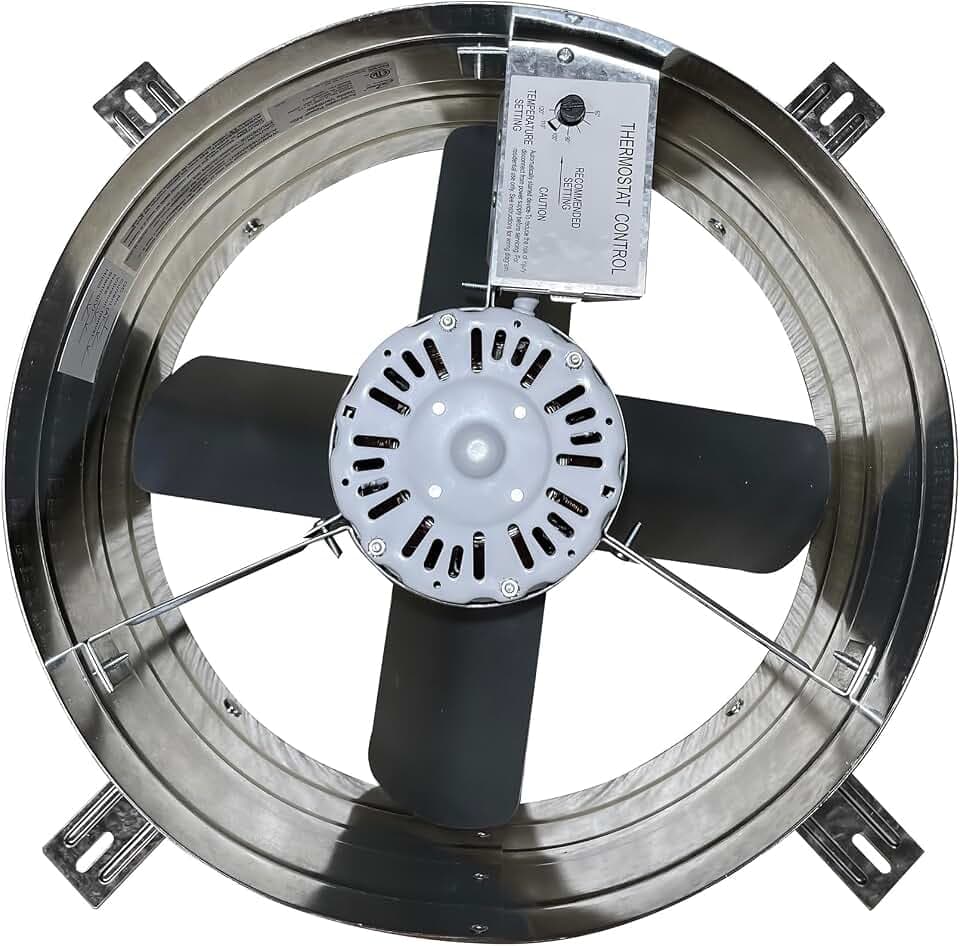 iLiving ILG8G14-12T Automatic Gable Mount Attic Ventilator Fan with Adjustable Thermostat, 2.85 Amp, 2339 CFM, Single-Speed
