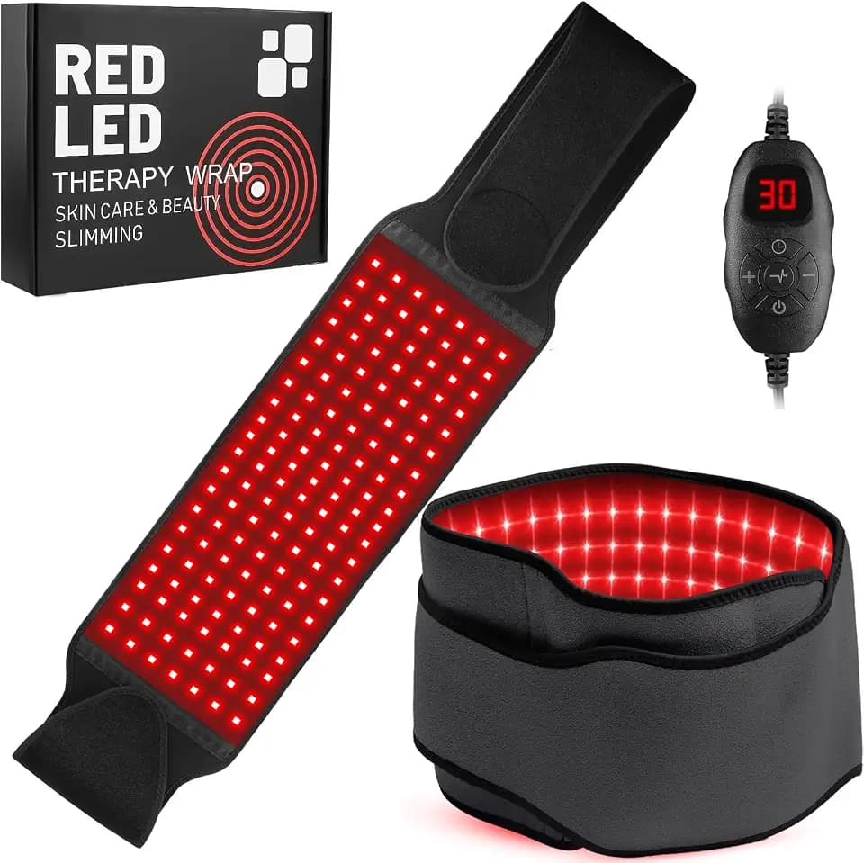 Rotlichtgürtel, 140 LEDs 660 nm Rotlicht & 850 nm Nahinfrarotlicht Wickelgürtel mit 6 Zeiteinstellungen, 5 Helligkeitseinstellungen, 2 Lichtmodi für Beine, Rücken, Taille, Schultern, Nacken, Schwarz