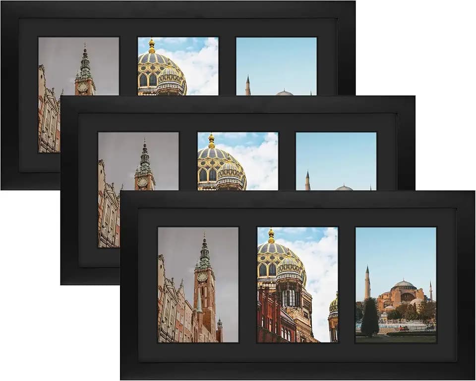 Golden State Art 9x18 Black Wood Frame - for Three 5x7 Pictures, 3 Pack