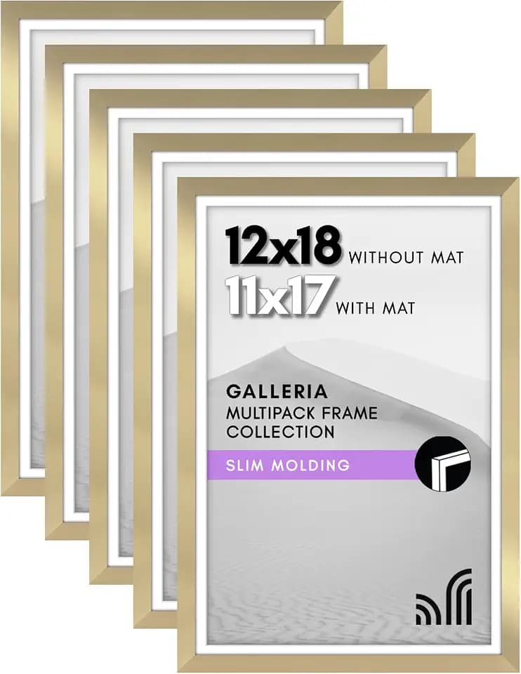 Americanflat 12x18 Poster Frame 5-Pack - Matted to 11x17 - Gold