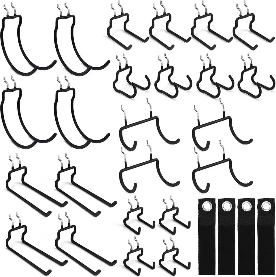 ELEAD 28-Piece Pegboard Hooks with Extension Straps, Heavy Duty Organizer Pegboard Accessories Fit for 1/4" Pegboard, Peg Board Tool Utility Hangers for Power Tool, Drill, Bag, Cord