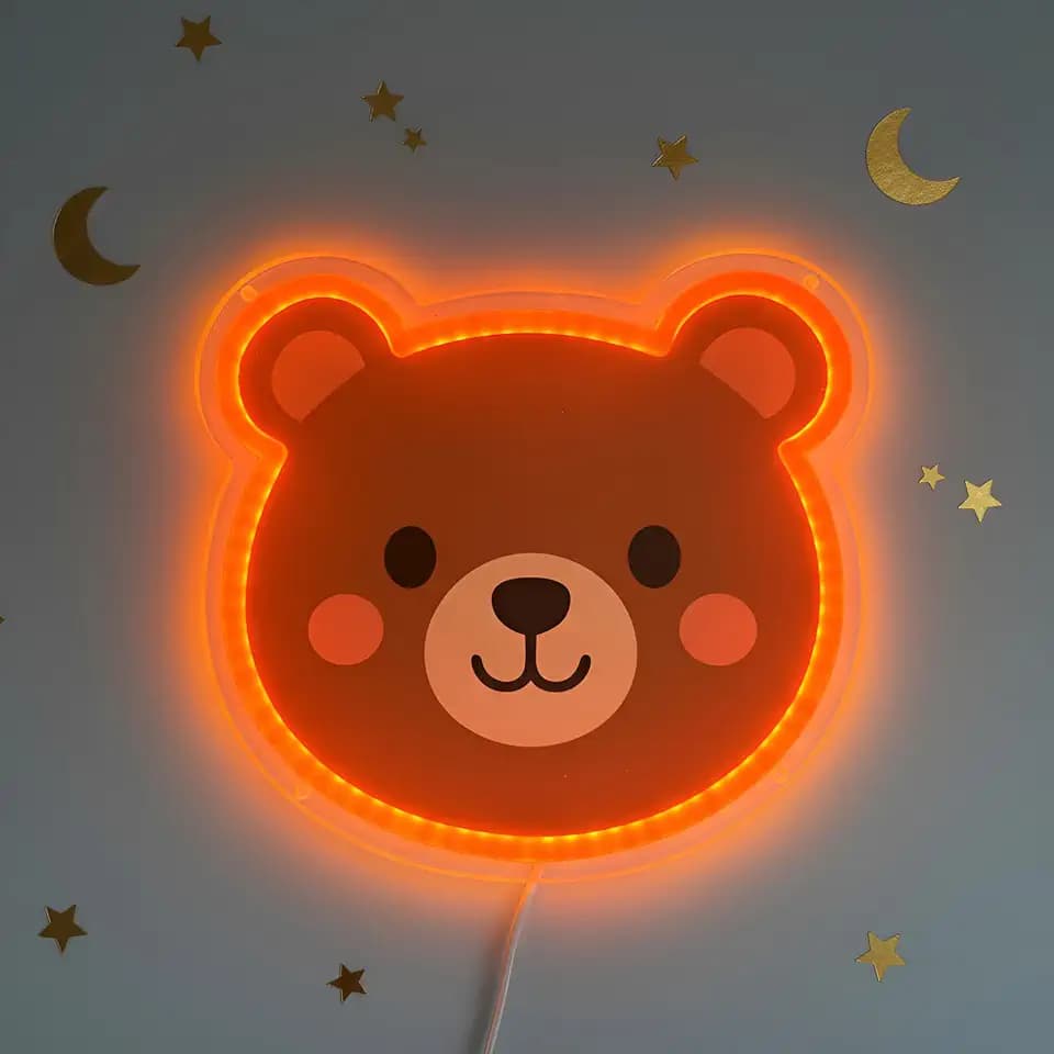 Cute Bear LED Neon Sign with Dimmable Night Light for Bedroom, Play Room, Kids Room, Nursery, Wall Decor and Birthday and Christmas Gift USB Connection