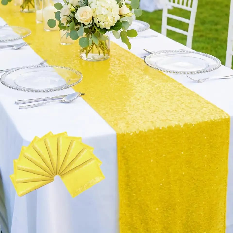ShinyBeauty Yellow Table Runners 12x108 Inch, 10 Pack Sequin Table Runners