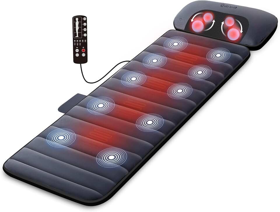 COMFIER Massagematte Ganzkörpermassage mit Wärmefunktion,Massagesitzauflage mit verstellbarem Shiatsu-Nackenkissen, 10 Vibrationsmotoren zur gezielten Linderung von Muskelverspannungen