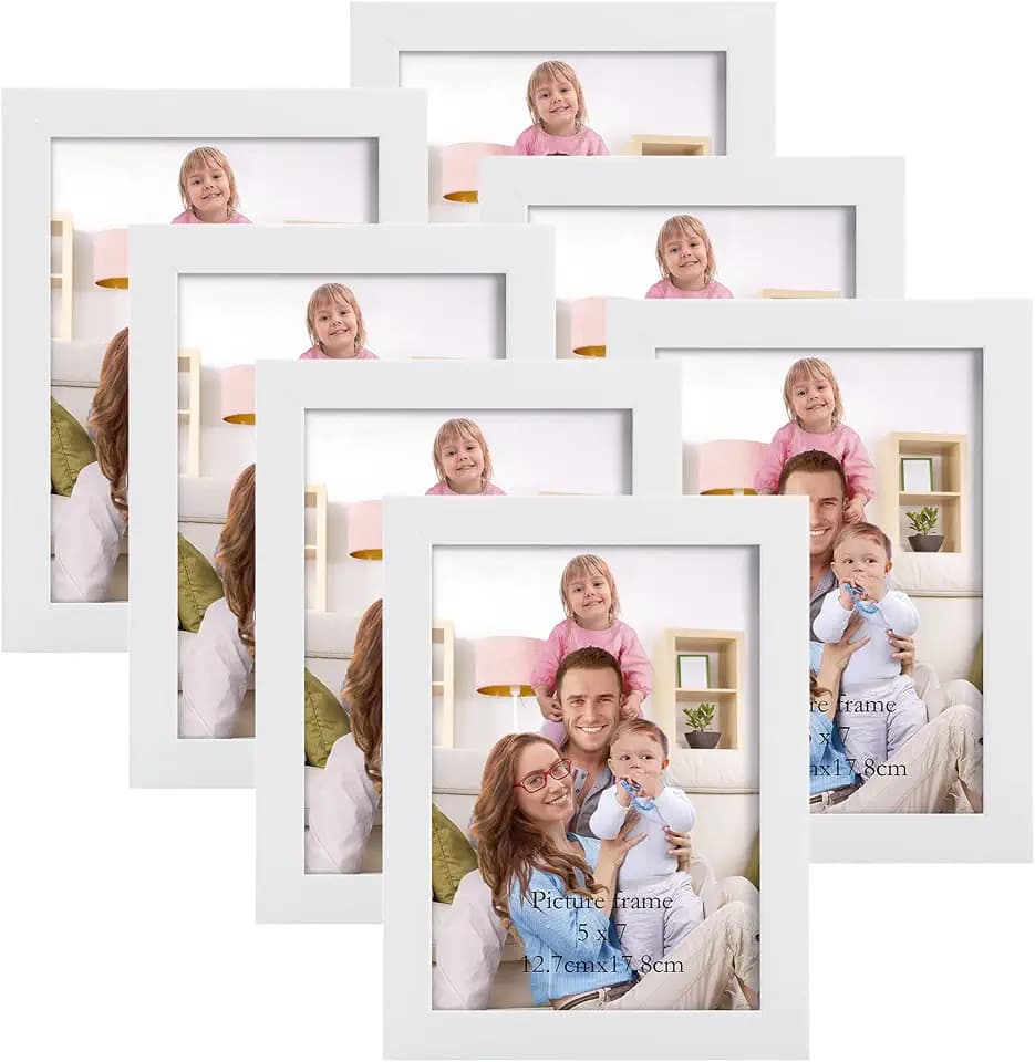Giftgarden White 5x7 Picture Frame 7 Pack, Modern White Woodgrain 5 by 7 Photo Frames for Wall or Tabletop Display