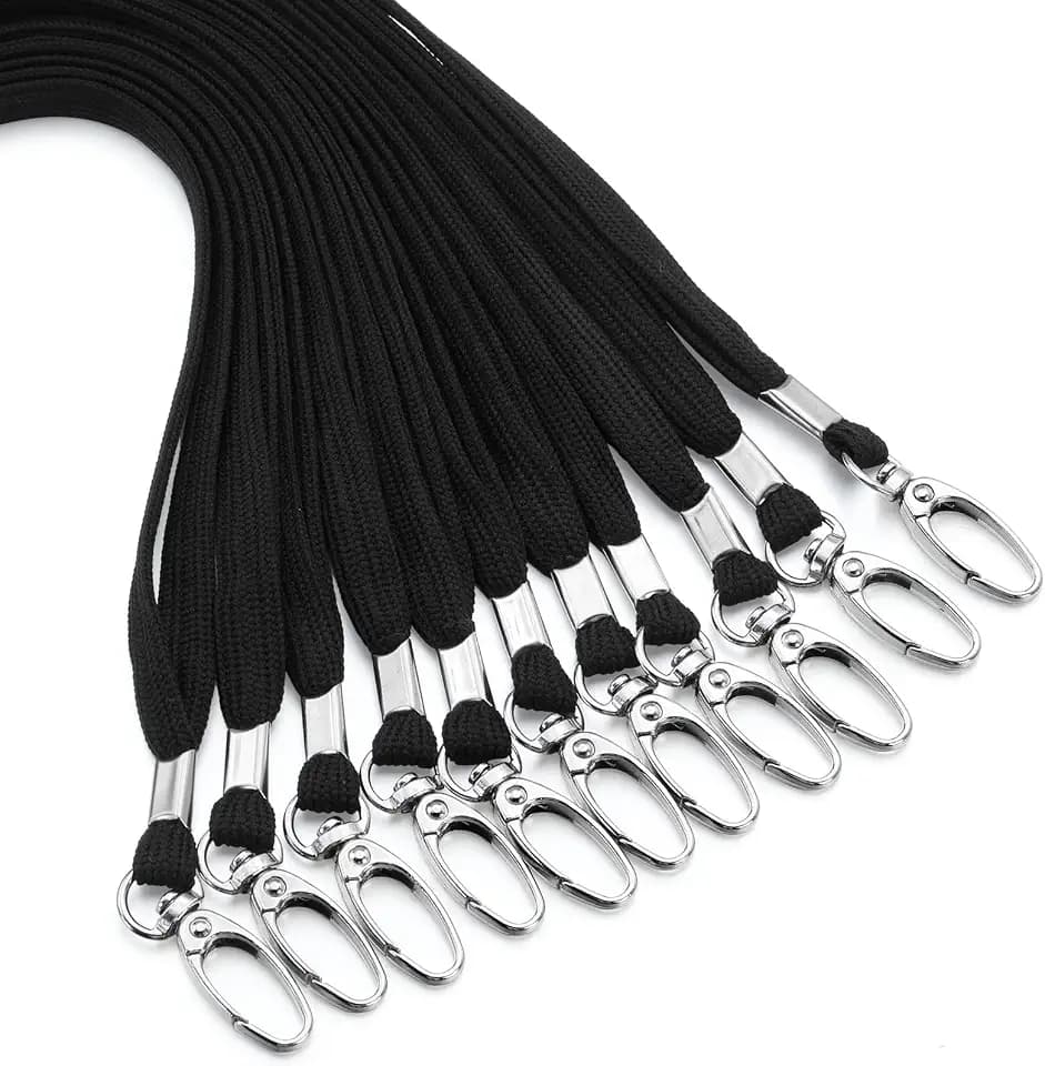 Harloon 300 Pcs Black Lanyards Bulk, Flat Cotton ID Badge Lanyards with Swivel Hook Clips, Wholesale Name Tag Neck Strap
