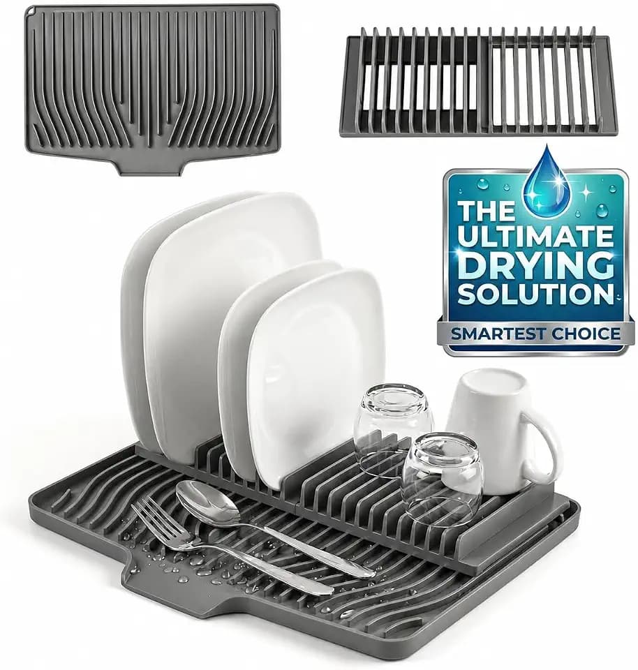 Silicone Drying Mat for kitchen counter, Rack included