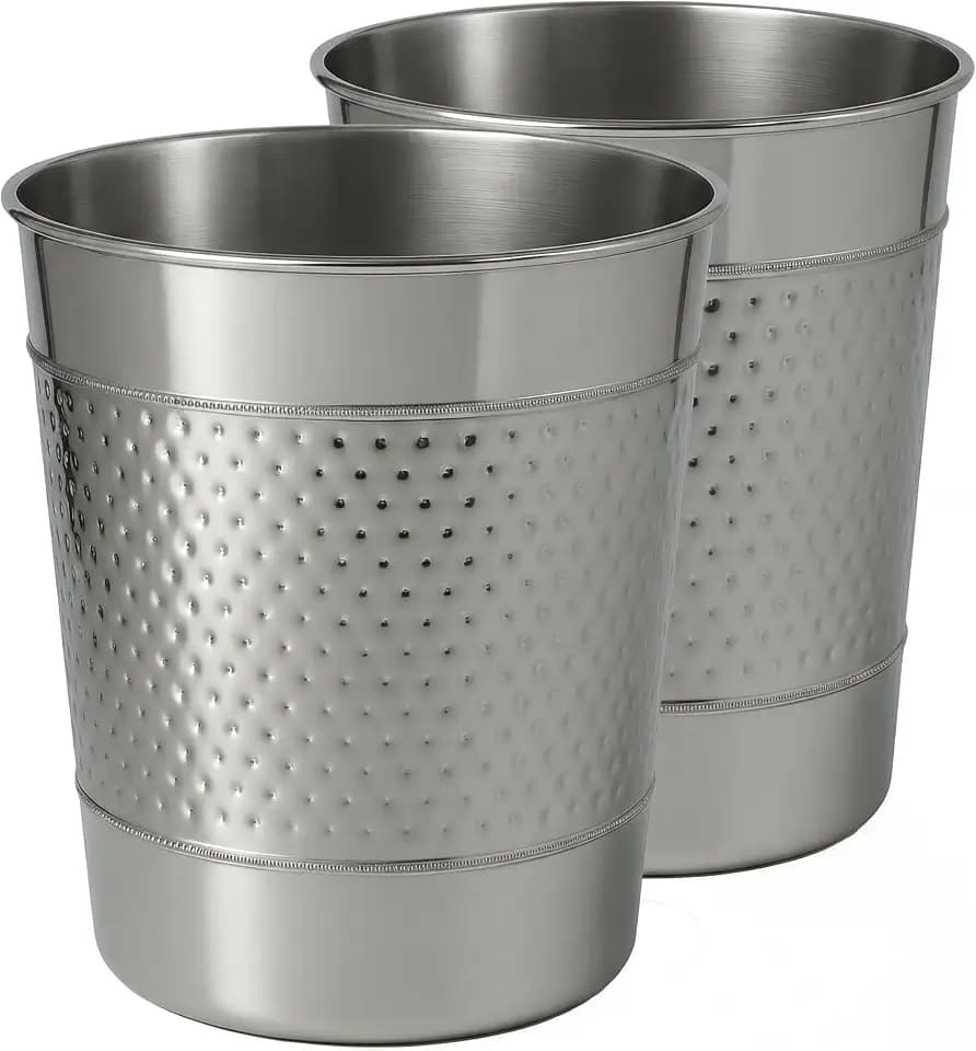 happimess Riley 2 Gal Hammered Steel Bin 10" H, Polished Steel, Set of 2