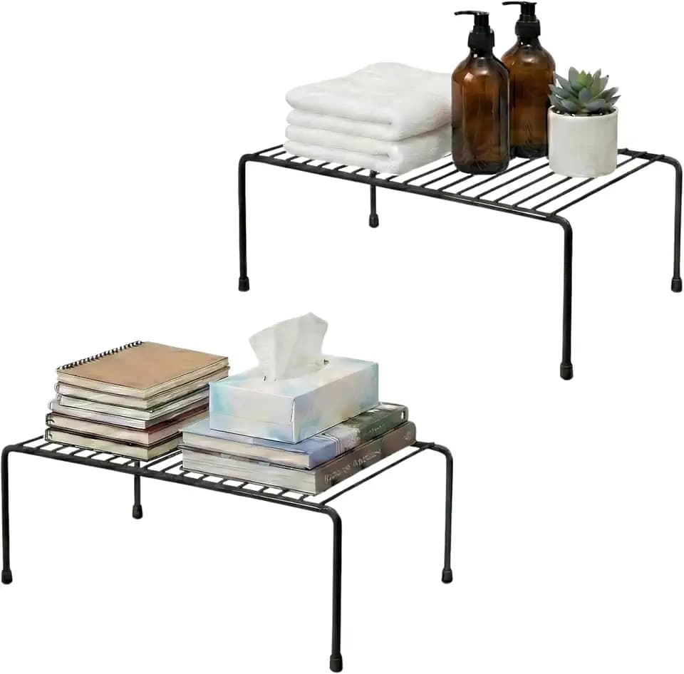 Evelots Wire Shelf Organizer Set, Metal Cabinet Shelf Risers, 2-Pack, Black