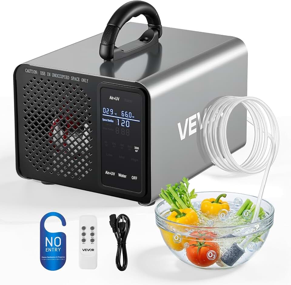 VEVOR Ozone Generator, 36000mg/h Commercial Ozone Machine, with 15s Delayed Start & Area-Based Timer & LCD Touchscreen Display, Industrial Deodorizer for Car, Smoke, Home Odors, Up to 3200 sq.ft