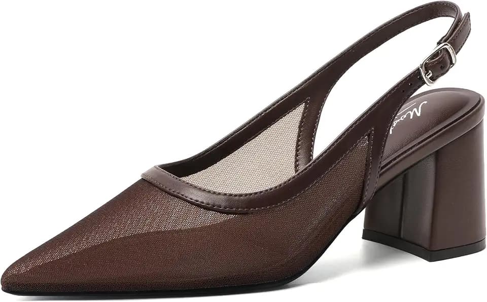 Mostrin Block Slingback Heels for Women Pointed Closed Toe Chunky Heels Office Work Shoes Women's Pumps for Business Casual