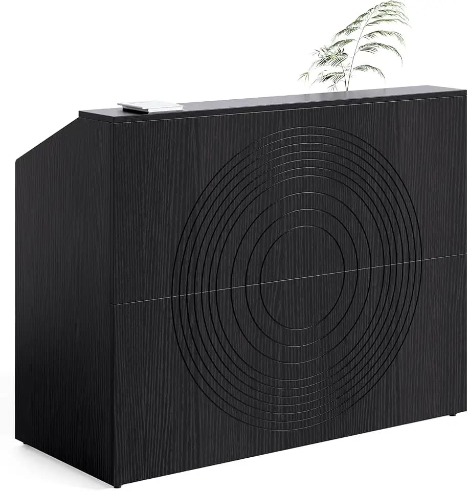 LITTLE TREE 47-Inch Reception Desk with Counter, Black Front Desk Reception Room Table, Retail Counter for Checkout, Modern Welcome Desk for Lobby, Office, Beauty Salon