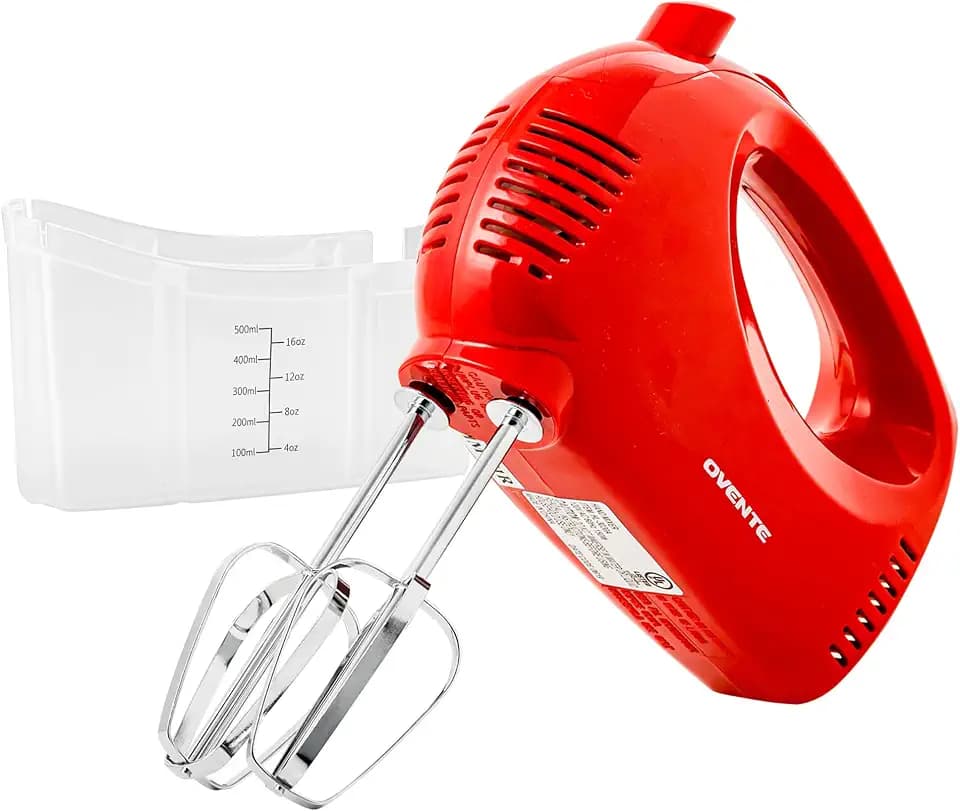 OVENTE 5-Speed Electric Hand Mixer with Storage Case,150W, Red HM151R