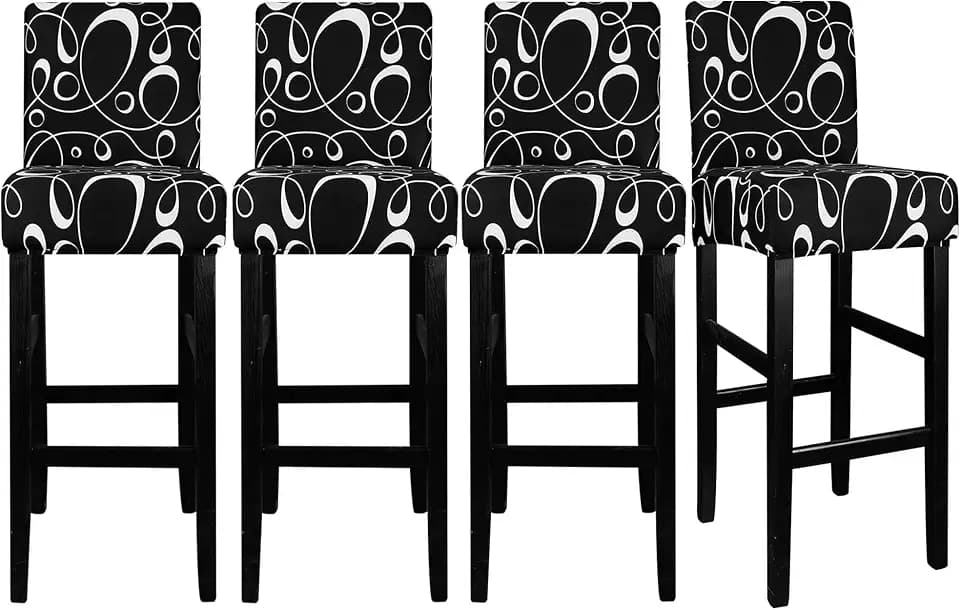 Lellen Jacquard Bar Chair Stool Cover - 4 Pack Stretch Chair Slipcover Pattern for Short Swivel Dining Chair-Counter Height Side Chairs(369K)