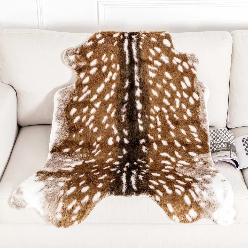 Deer Rug | Deer Print Faux Cowhide Area Rug - Sika Deer Animal Skin Mat for Living Room (3.6x3ft)
