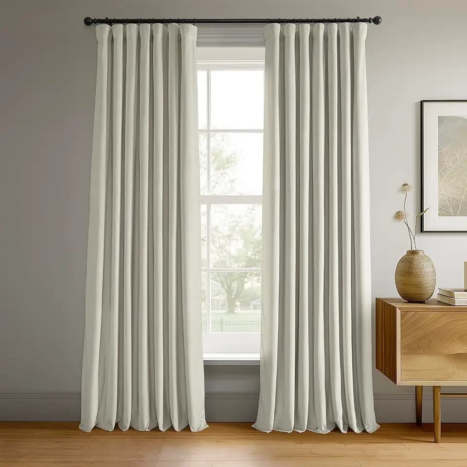 HPD Half Price Drapes Signature Velvet Thermal Blackout Curtains for Living Room 108 Inch Long (1 Panel) Rod Pocket Insulated Blackout Curtains for Bedroom Window Curtains, 50W x 108L, Porcelain White