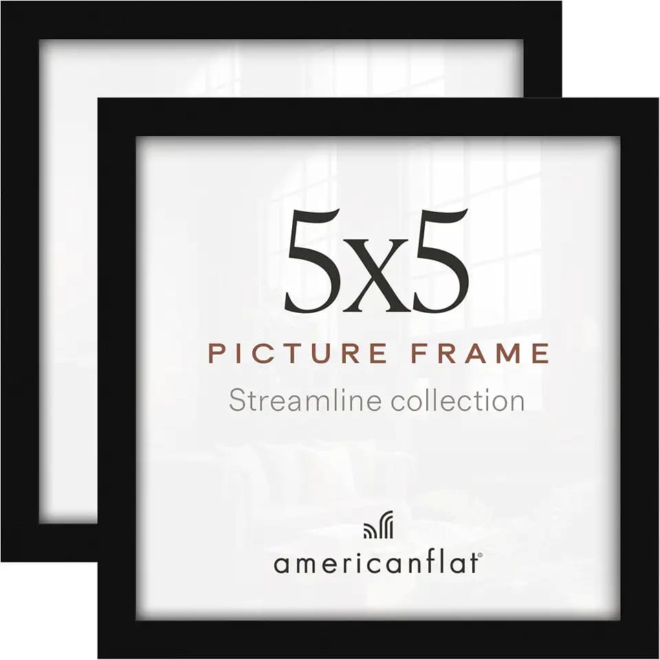 Americanflat 5x5 Picture Frame 2-Pack - Slim Molding - Black