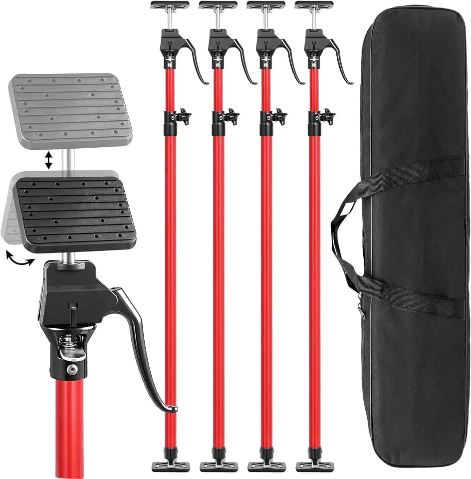 Cabinet Jack for Installing Cabinet,4 Pack Adjustable 3rd Hand Support Pole Extend from 47.2" to 114.2",Premium Steel Cabinet Lift Jack Support up to 200 lbs,with Storage Bag (Red)