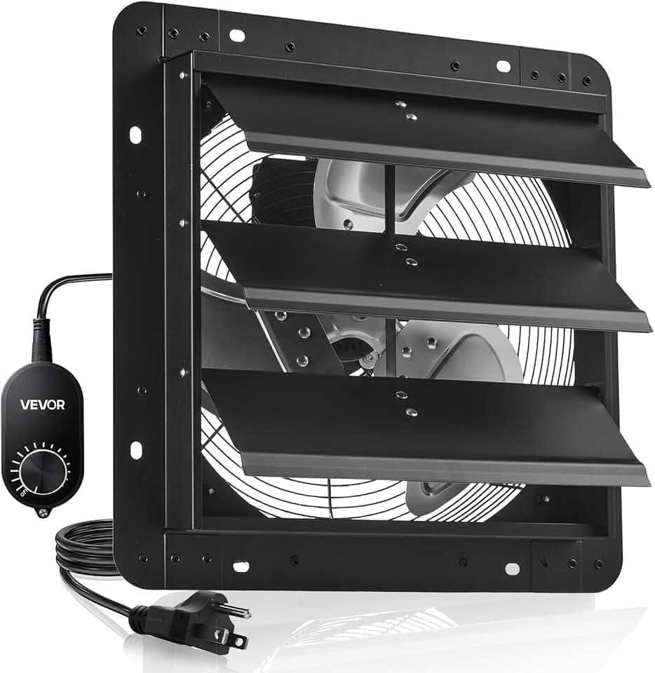 VEVOR 14 in Shutter Exhaust Fan Wall-Mount Automatic Louvers Variable Speed, Sturdy Steel Housing, Low Noise, AC Motor, 1802 CFM Ventilation and Cooling for Attic, Garage, Barn, Greenhouse, Workshop