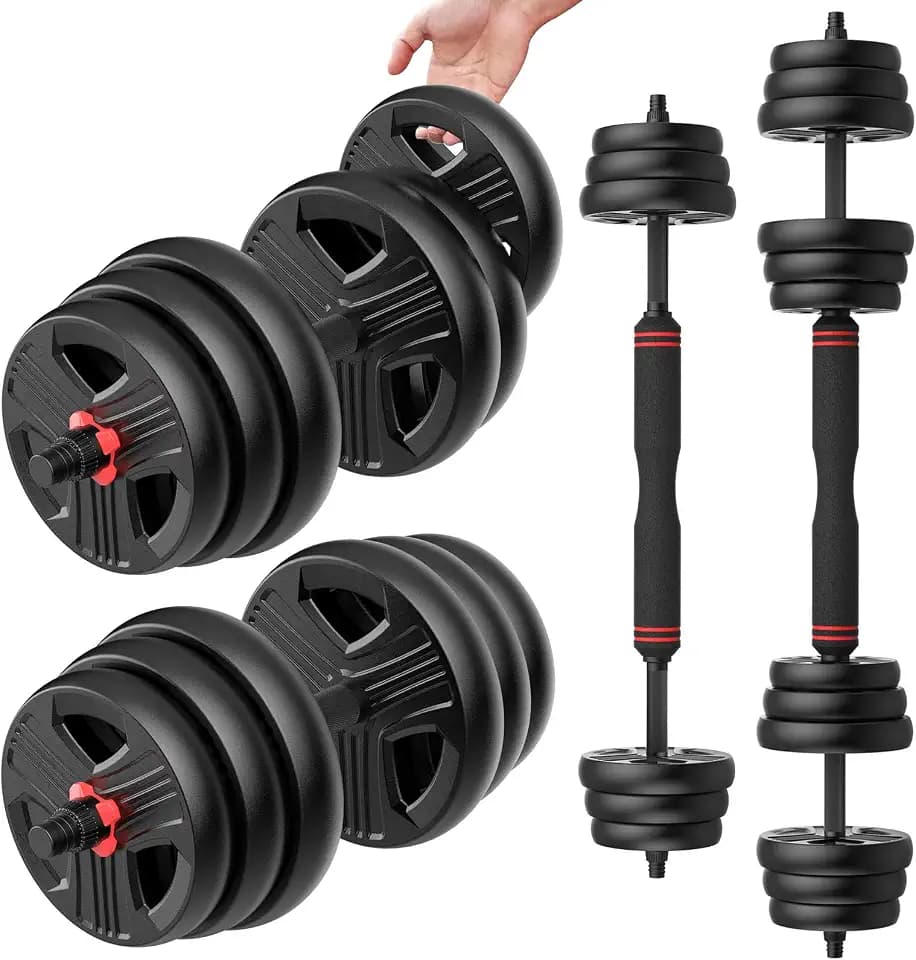 UKEEP Adjustable Dumbbells Set, 20/30/40/55/60/80lbs Free Weight Set with Connector, 2 or 3 in 1 Dumbbells Set Used as Barbell, Kettlebells, Fitness Exercises for Home Gym Suitable Men/Women