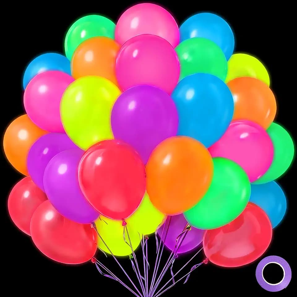 Mega-L UV Neon Balloons, 100 Pcs, 12" Fluorescent Latex Balloons