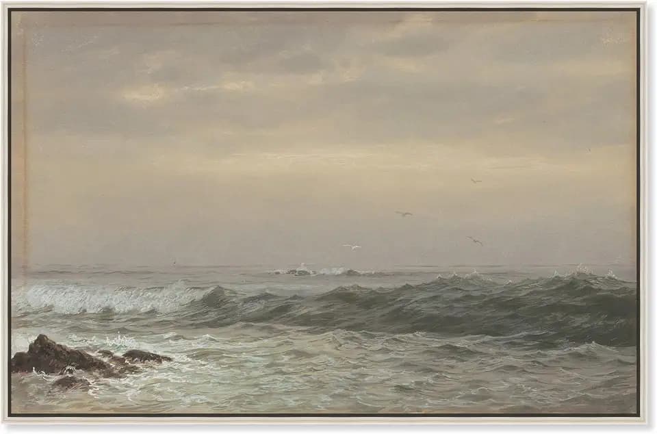 Art Remedy Rocks and Breaking Waves Canvas Coastal Classic Art, Silver Frame, 54" x 36"