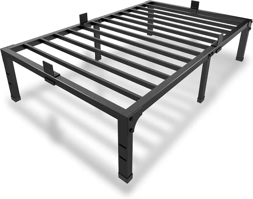 MAF 14 Inch Metal Platform Twin Bed Frames with Steel Slats Support Black