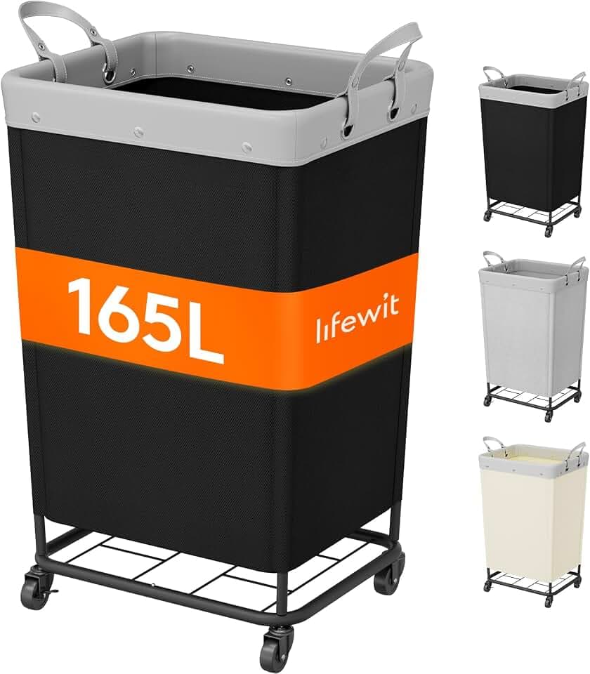 Lifewit 165L Heavy Duty Laundry Basket with Wheels and Handles, Black
