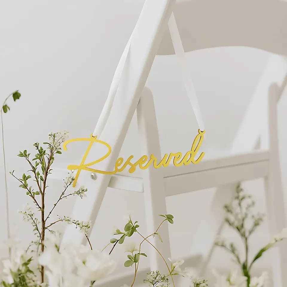 STOFINITY Wood Reserved Signs for Wedding Chairs, White, 6 Pcs