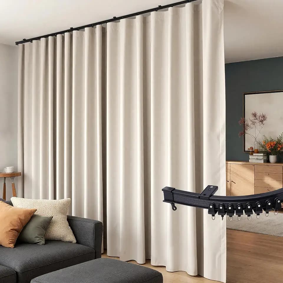 Room Divider Curtains Flexible Ceiling Tracks Set Curtain Track Ceiling Mount Blackout Curtain for Living Room Bedroom Ceiling Curtain Rod Privacy Dividers Panels W150 x H108 Beige Drape & Black Rail