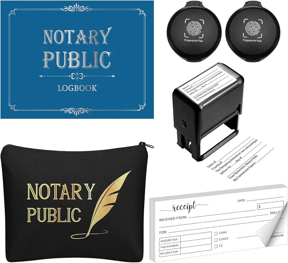 AmazingSpark 6 Pcs Notary Journal Log Book Thumbprint Fingerprint Ink Pad Notary Stamp and Bag and Invoice Receipt Book for Home, Office