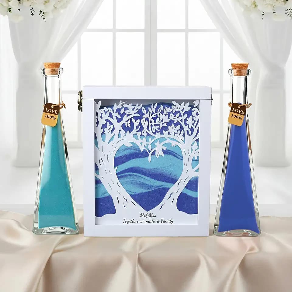 Blosssound Unity Sand for Wedding Ceremony Set Christian Unity Sand Ceremony Box and Vases for Religious Wedding Centerpiece Marriage Bridal Party Supplies (Violet Blue,Family Tree)