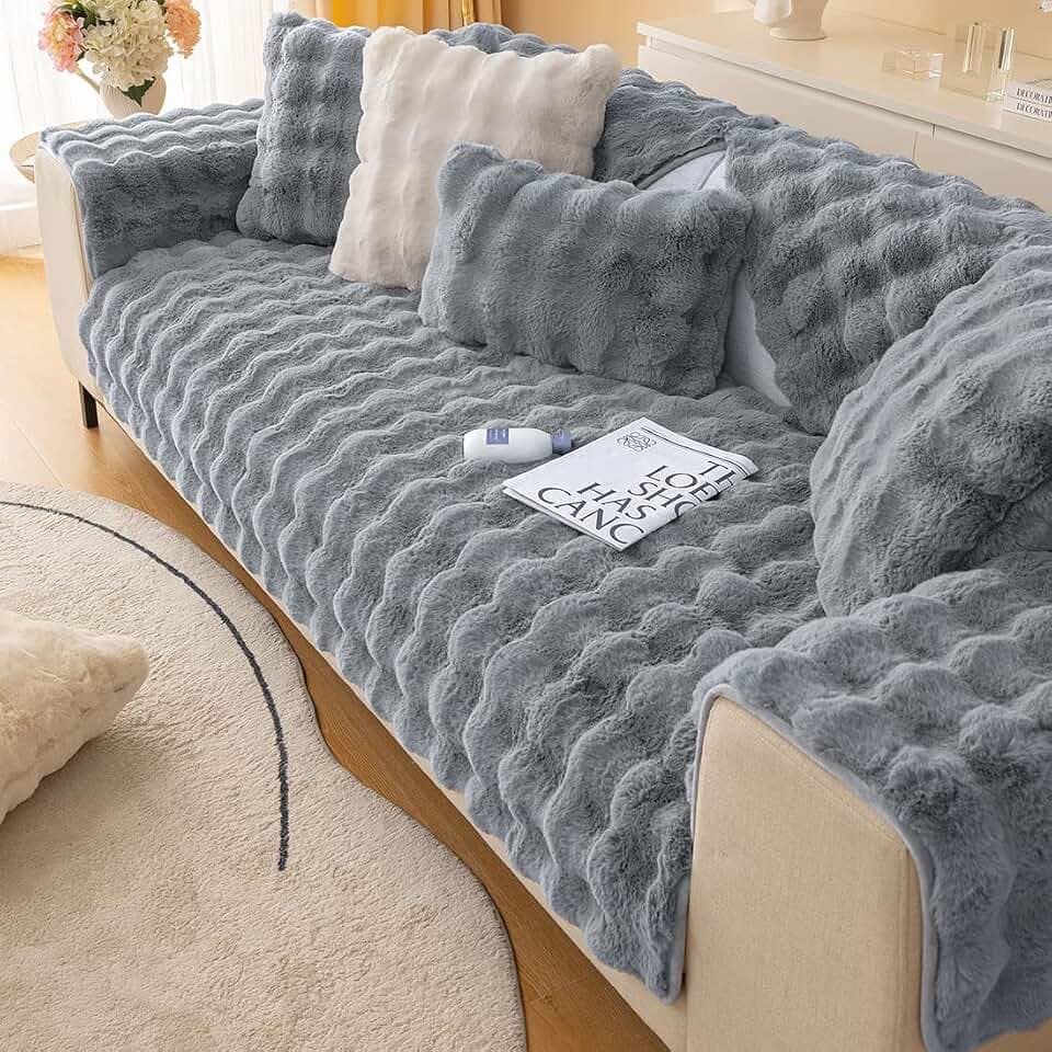 Faux Fur Couch Covers for Sofa Thick Fuzzy Sofa Covers for Dogs