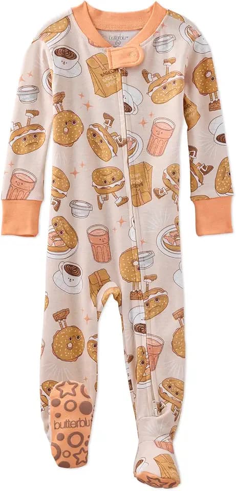 Butterblu Cruz Snug-fit Footed Pajamas 100% Organic Cotton Zip Front PJs