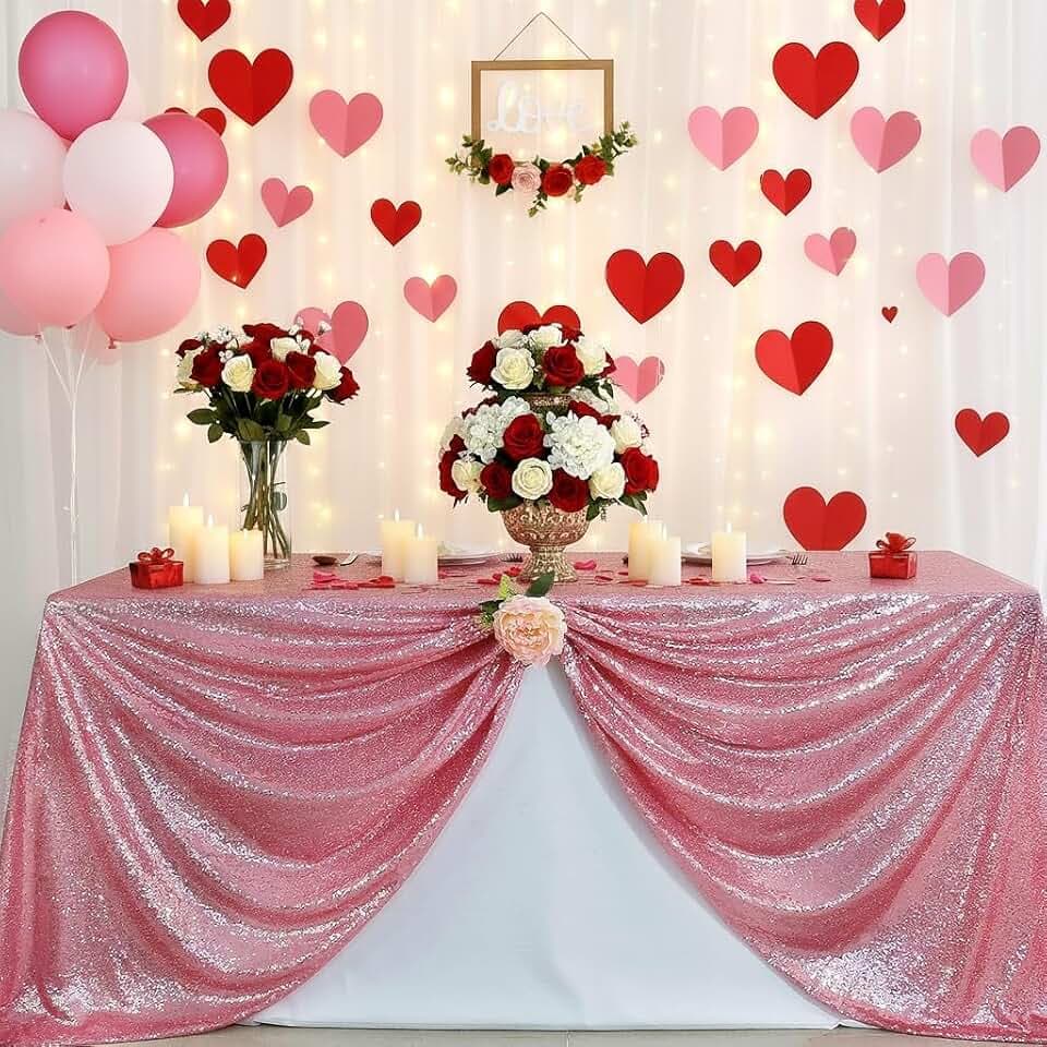 B-COOL Sequin Tablecloth Overlay Fuchsia Pink Glitz Linen Luxurious Square