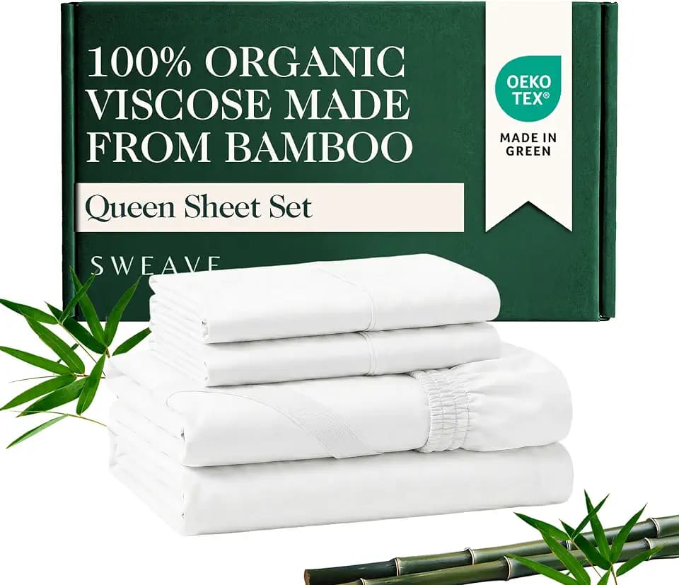 100% Organically Grown Bamboo Viscose Queen Sheet Set, 4Pcs, White