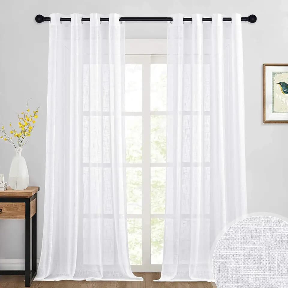 RYB HOME White Sheer Curtains 95 inches Long for Living Room