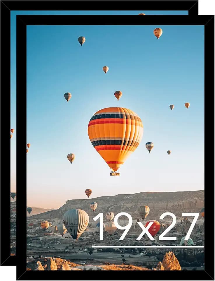 JCJMY 19x27 Picture Frame Set of 2 Black for Poster Photo Picture, Horizontal and Vertical Formats for Wall Hanging, 19 x 27 Wall Poster Photo Frame for 19 by 27 Photos, 2 Pack,Black