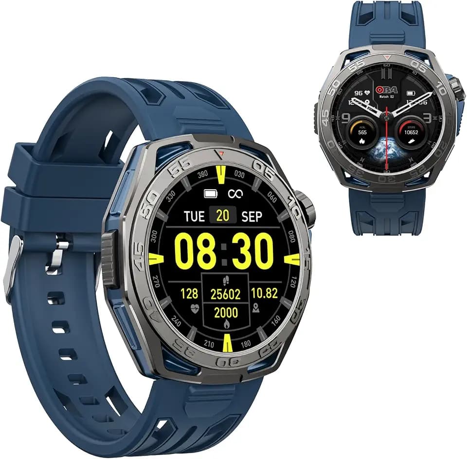 OBA Smartwatch OMOLED Tracker, Anrufe, Bluetooth, 100+ Modus Sport Gesundheit Fitness Tracker Stoppuhr für Android iOS Watch S2 EINZIGARTIG MIT SF CHIP, blau, 51 * 12,00 mm