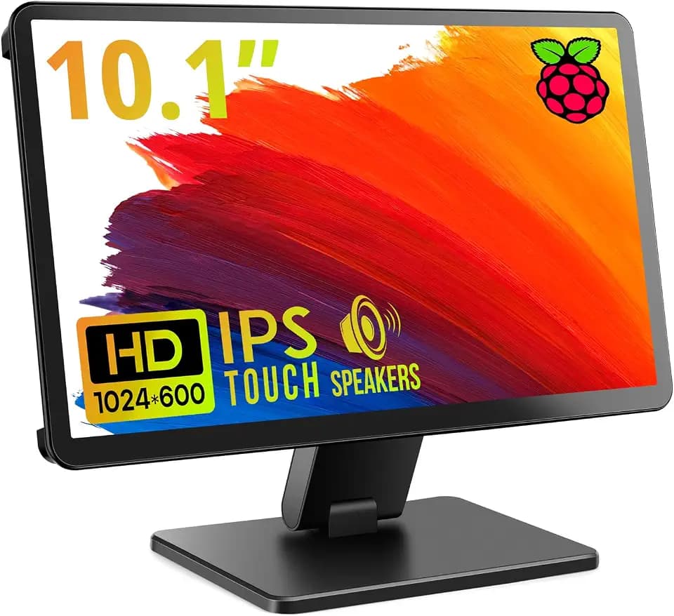ROADOM Touchscreen mit Hülle, 25,7 cm (10,1 Zoll) Raspberry Pi Bildschirm, IPS FHD 1024 × 600, reaktionsschnelle und glatte Berührung, zwei integrierte Lautsprecher, HDMI-Eingang, kompatibel mit