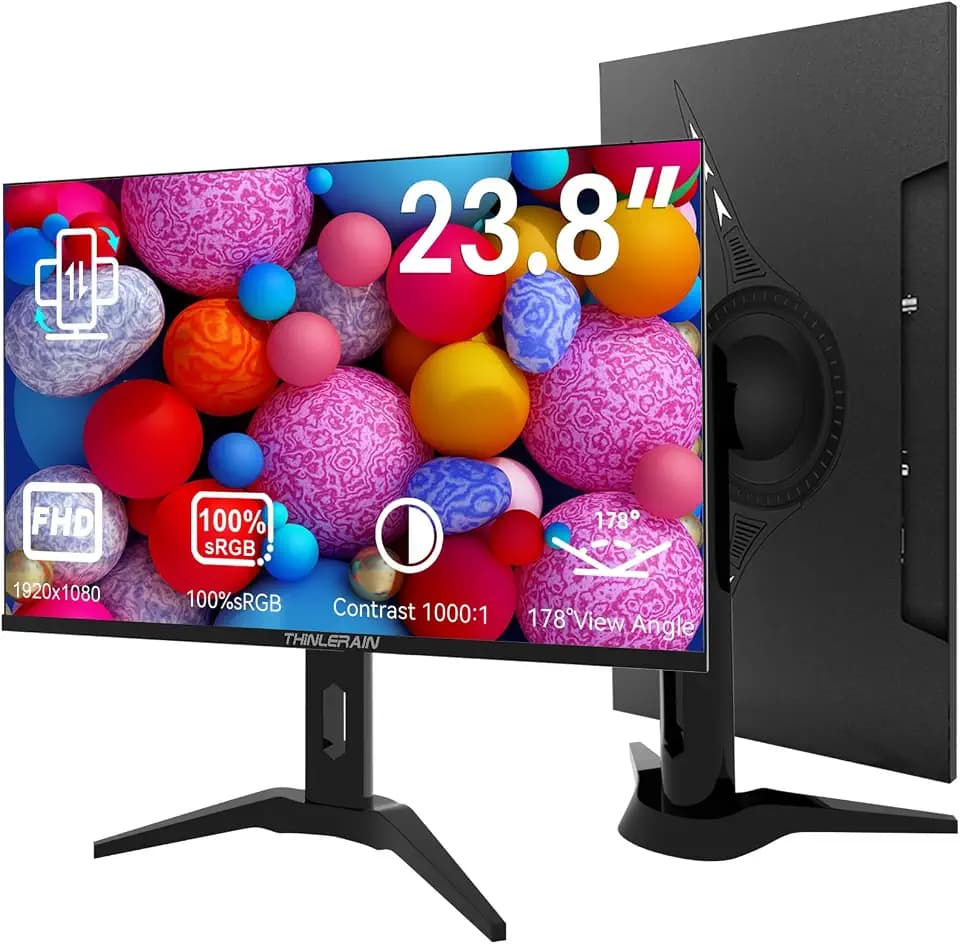 24 Zoll PC Monitor 1920x1080p LED Bildschirm Computer Display AMD FreeSync, 100% sRGB, VGA/HDMI/AV/BNC/USB Eingebaute Lautsprecher, 60hz, 5ms, VESA, Schwarz