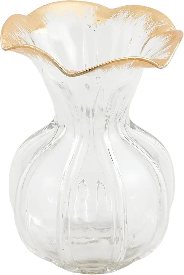 Mud Pie Ruffled Gold Glass Vase, Large, 7 1/2" x 7" Dia