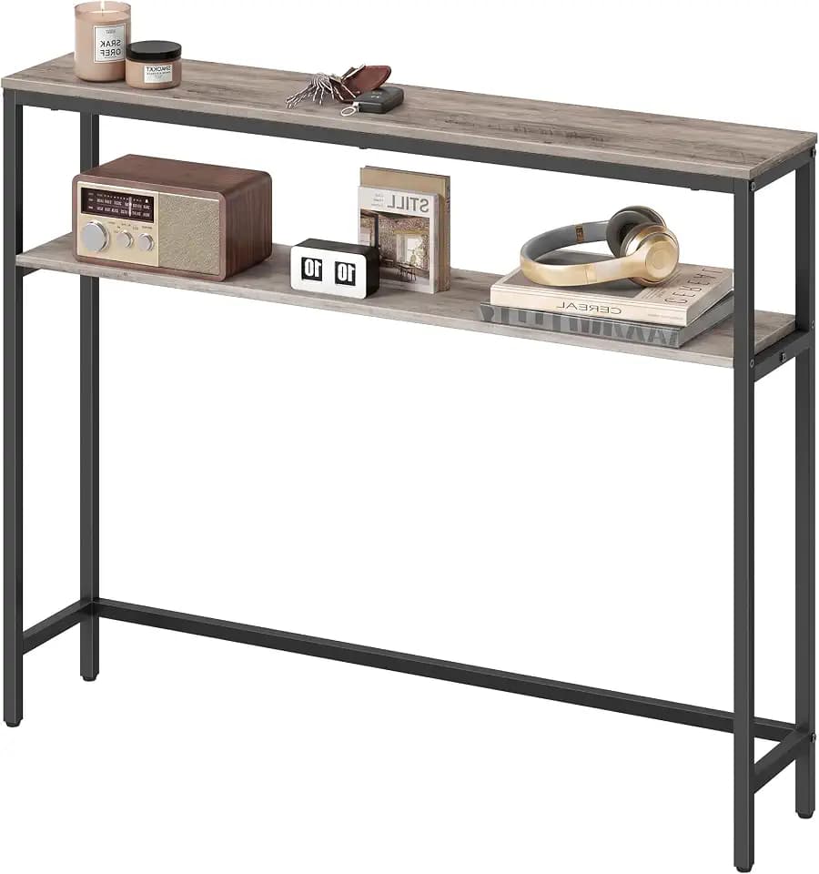 VASAGLE 39.4 Inches Console Table, 2-Tier Narrow Sofa Table with 2 Shelves