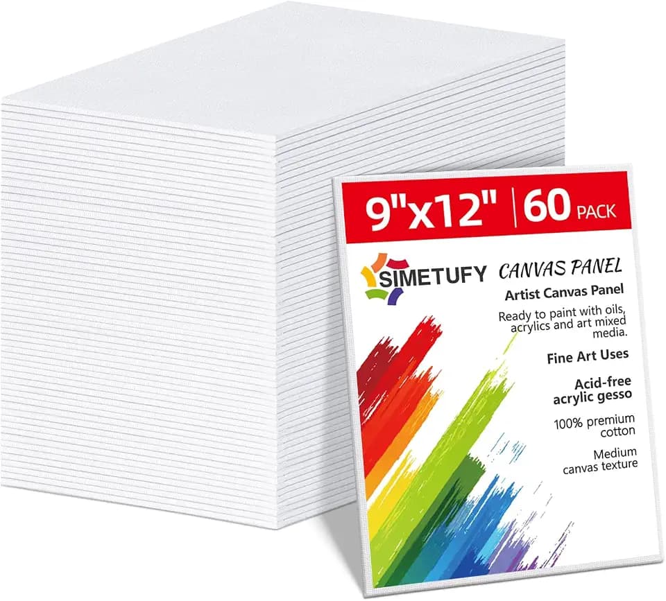 Simetufy 9x12 inch 60 Pack Painting Canvas Boards- Gesso Primed