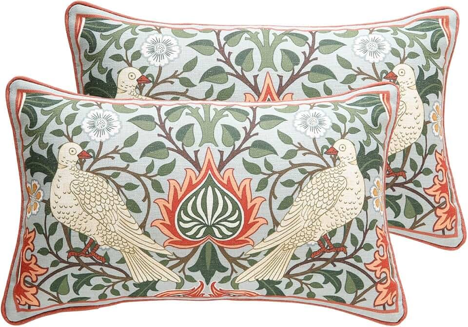 ISAENNE Vintage Linen Throw Pillow Cover,Set of 2,20"x12"-Naples D