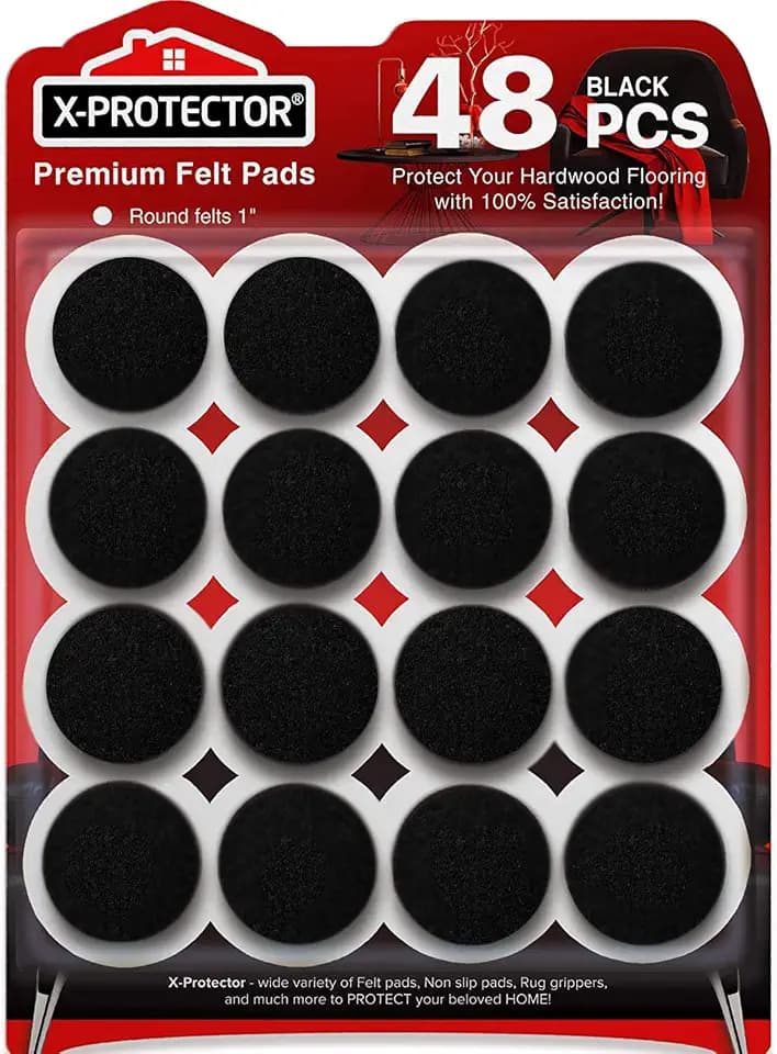 Felt Furniture Pads X-Protector - 48 PCS 1" - Premium Felt Pads (Black)